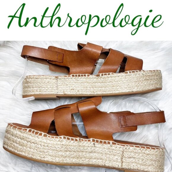 NWOT ANTHROPOLOGIE Brown Leather Platform Fisherman Sandals Espadrilles, Size 41 - Picture 10 of 10